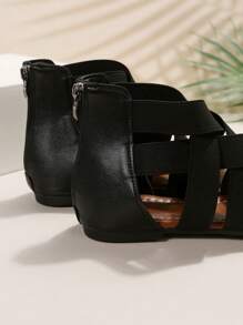 2024 Latest Fashion Floral Roman Style Flat Sandals For Women,Spring Summer Outfits - Black - View 3