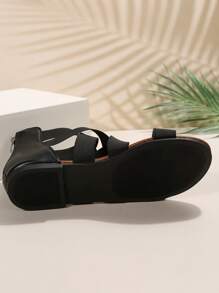 2024 Latest Fashion Floral Roman Style Flat Sandals For Women,Spring Summer Outfits - Black - View 4