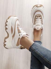 女性雙色前綁帶坡跟運動戶外運動鞋 - 彩色 - 查看 5