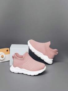 女嬰針織細節一腳蹬織物襪型運動鞋適用於戶外 - 粉色 - 查看 2