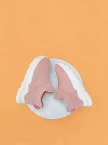 女嬰針織細節一腳蹬織物襪型運動鞋適用於戶外 - 粉色 - 查看 4