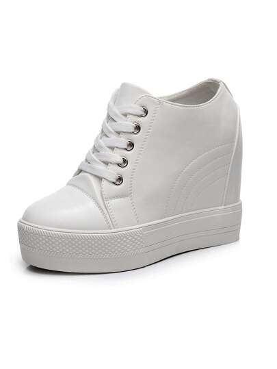 Women Minimalist Lace-up Front Wedge Sneakers, Sporty Outdoor Sneakers