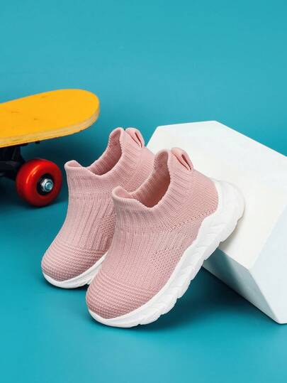 Baby Girls Knit Detail Slip On Fabric Sock Sneakers For Outdoor