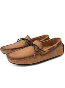 Mannen Bow Decor Gestikt Detail Rijden Loafers, Kunstleer Mode Loafers