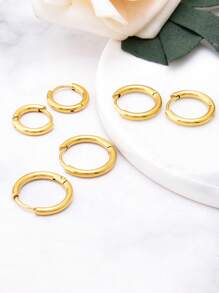 3 cặp/bộ Bông tai dạng vòng bằng thép không gỉ tối giản - Vàng - Xem 2