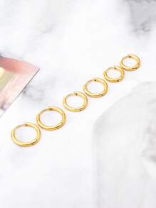 3 cặp/bộ Bông tai dạng vòng bằng thép không gỉ tối giản - Vàng - Xem 4