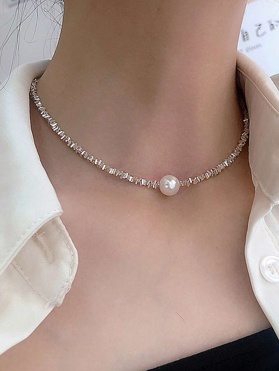 1 Vòng Cổ Nữ Ngọc Trai Đính Kim Cương Thời Trang & Ngắn Gọn, Món Quà Hoàn Hảo Cho Bạn Bè - Nhiều màu - Xem 1