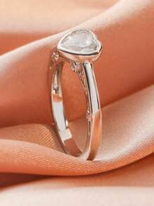 1入組方晶鋯石愛心裝飾婚戒戒指 - 銀色 - 查看 3