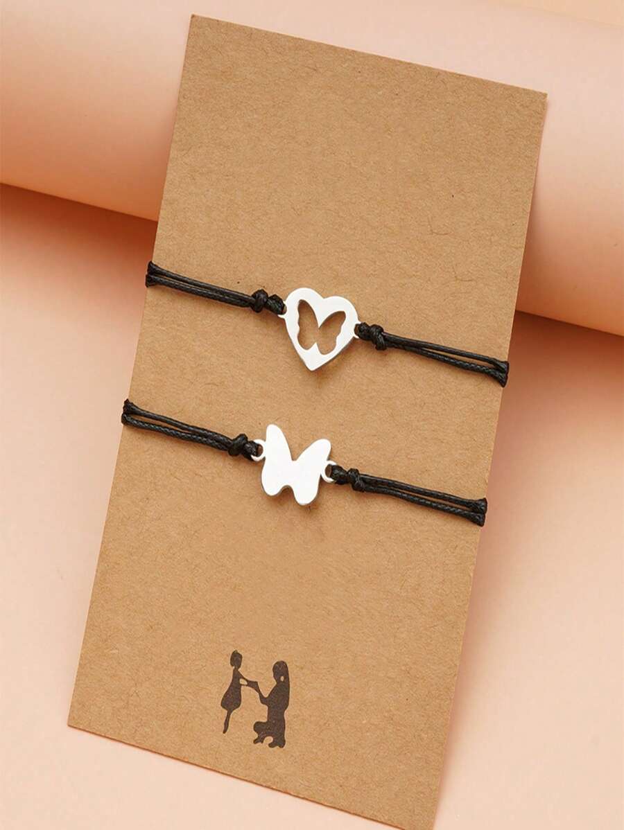 2 cái/bộ Vòng tay dây trang trí hình bướm - màu đen - Xem 1