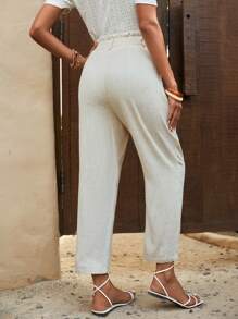 SHEIN LUNE 紙袋腰直筒褲 - 米色 - 查看 2