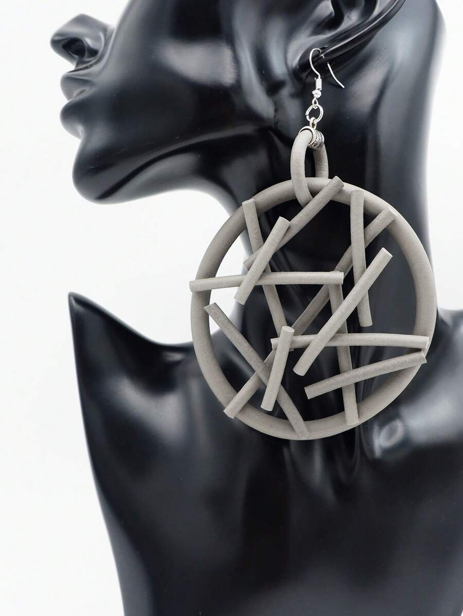 1對前衛橡膠圓形和棒裝飾耳墜適合女士適合派對裝飾用品 - 灰色 - 查看 1