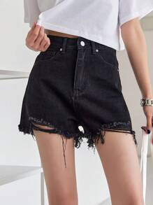 DAZY Raw Hem Solid Denim Shorts