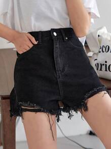 DAZY Raw Hem Solid Denim Shorts