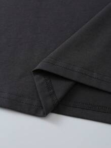 SHEIN EZwear Bear & Slogan Graphic Drop Shoulder Oversized Tee - Dark Grey - View 3