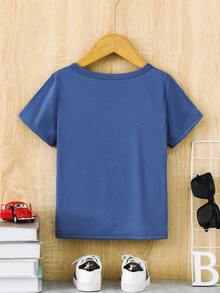 SHEIN Young Boy Summer Short Sleeve T-shirt With Truck Pattern - Navy Blue - View 2