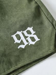 Aesthetic Post 男士字母圖案腰部抽繩短褲 - 軍綠色 - 查看 7
