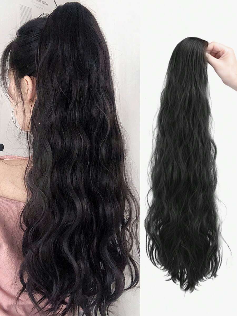 Tóc đuôi ngựa xoăn dài tổng hợp nối dài bằng móng vuốt - màu đen - Xem 1