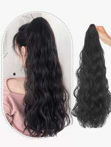 Tóc đuôi ngựa xoăn dài tổng hợp nối dài bằng móng vuốt - màu đen - Xem 4