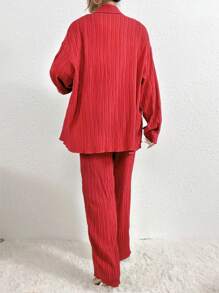 RueChic Drop Shoulder Shirt & Pants - Red - View 2