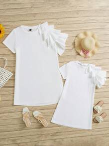 SHEIN Clasi 大碼荷葉邊T恤連衣裙 - 白色 - 查看 8