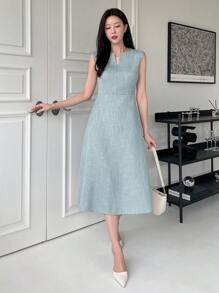 DAZY 全色系陣容,短袖剪線 A-line 輕盈洋裝 - 藍色 - 查看 7