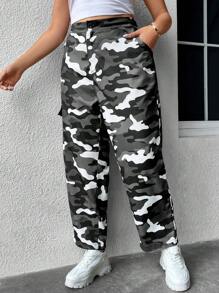 Flirla Plus Camo Print Flap Pocket Side Cargo Trousers - Multicolor - View 7