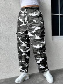 Flirla Plus Camo Print Flap Pocket Side Cargo Trousers - Multicolor - View 8