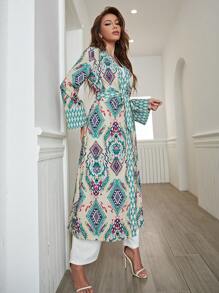 Al Najma 幾何印花腰帶阿拉伯罩袍 - 彩色 - 查看 5