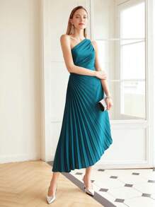 MOTF PREMIUM PLEATED ONE SHOULDER DRESS,HOLIDAY PARTY BIRTHDAY FORMAL EVENING OCCASSION