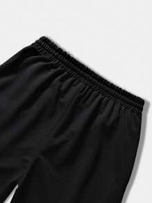 ROMWE MEN 男士標語圖案T恤和腰部抽繩短褲 - 黑色 - 查看 6