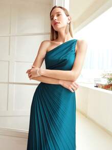 MOTF PREMIUM PLEATED ONE SHOULDER DRESS,HOLIDAY PARTY BIRTHDAY FORMAL EVENING OCCASSION