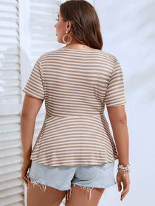SHEIN LUNE Plus Striped Print Peplum Tee - Multicolor - View 2