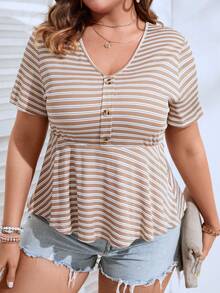 SHEIN LUNE Plus Striped Print Peplum Tee - Multicolor - View 5