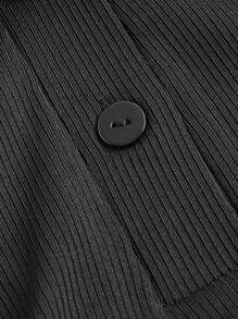 SHEIN EZwear Solid Half Button Bodysuit - Black - View 3