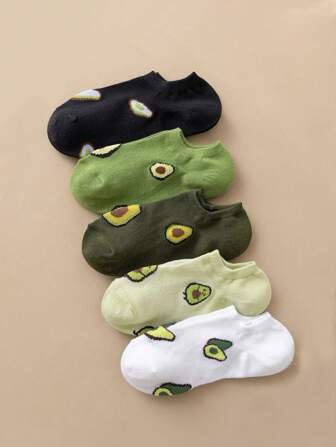5pairs Women Fruit Pattern Fashionable Invisible Socks For Spring & Summer