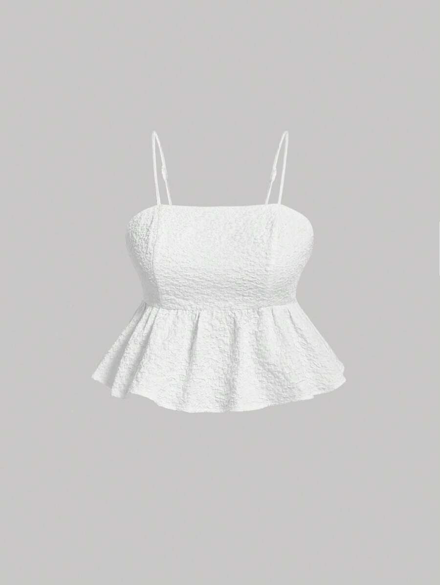 SHEIN MOD 大碼荷葉邊吊帶上衣 - 白色 - 查看 1