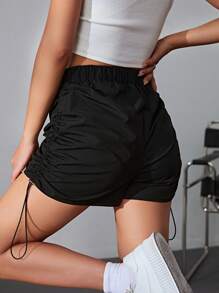 SHEIN EZwear Drawstring Side Shorts - Black - View 2