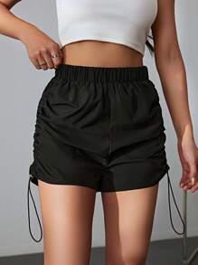 SHEIN EZwear Drawstring Side Shorts - Black - View 5