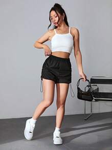 SHEIN EZwear Drawstring Side Shorts - Black - View 6