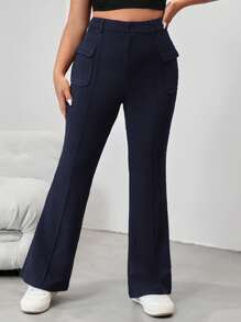 SHEIN EZwear 大碼翻蓋口袋喇叭褲 - 藏蓝色 - 查看 3