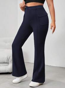 SHEIN EZwear 大碼翻蓋口袋喇叭褲 - 藏蓝色 - 查看 5