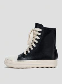 Giày nữ cổ cao buộc dây, khóa kéo bên hông, thích hợp để mang hàng ngày - màu đen - Xem 2