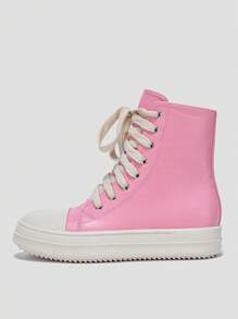 Phụ nữ hai tông màu Zip Side Giày buộc dây phía trước Giày thường ngày, Giày trượt băng thể thao ngoài trời - Hồng - Xem 2