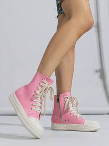 Phụ nữ hai tông màu Zip Side Giày buộc dây phía trước Giày thường ngày, Giày trượt băng thể thao ngoài trời - Hồng - Xem 6