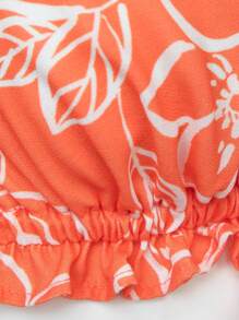 SHEIN VCAY Tropical Print Tie Front Crop Tank Top