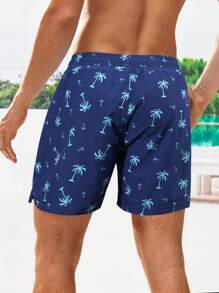 Surfspeed Hombres Shorts de natación con estampado de árbol de coco de cintura con cordón 2 en 1 - Azul - Ver 2
