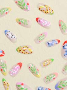 魅力四射帶24入組長款杏仁蛇圖案全覆蓋假指甲套裝 - 彩色 - 查看 5