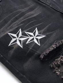 Hombres Jeans desgarro con bordado de estrella - Negro - Ver 3