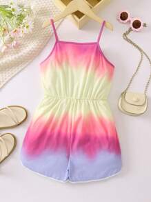 SHEIN 女孩紮染撞色滾邊吊帶連體短褲 - 彩色 - 查看 2