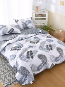 1pc Leaf Pattern Bedspread, Modern Fabric Quilt For Bedroom - Black and White - View 1